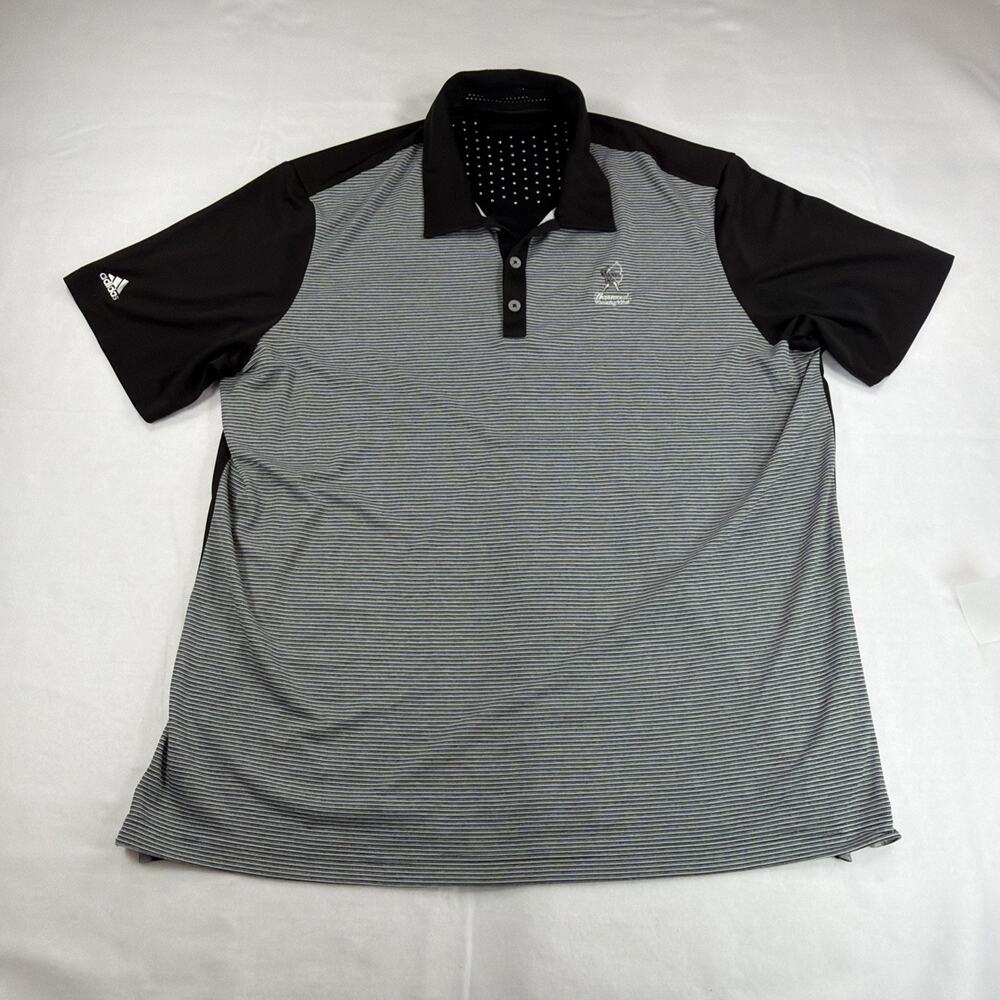 Adidas Climachill Golf Polo Mens XL Black Gray Striped Sherwood Country Club